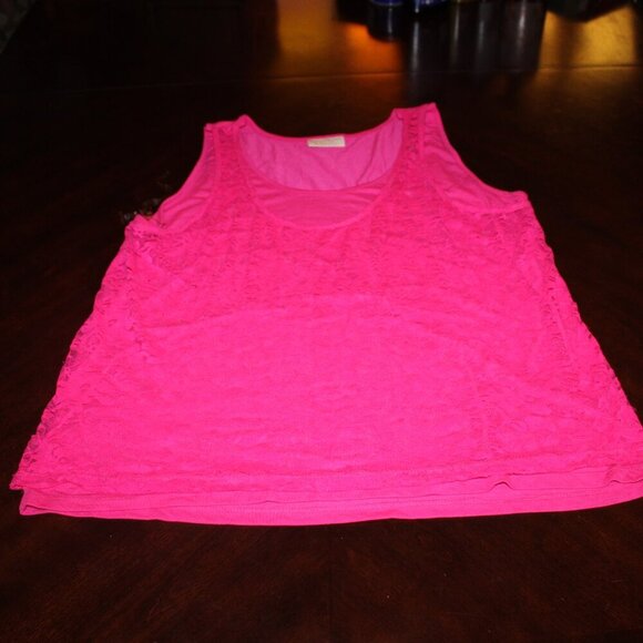 Bobbie & Brooks Hot Pink Lace Tank 1X Sheer Layering Y2K Cottagecore - Picture 1 of 9